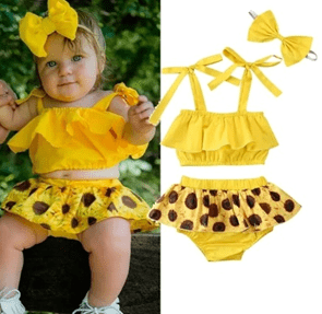 SUNFLOWER SUMMER BODY SUIT with TUTU SKIRT with HEADBAND