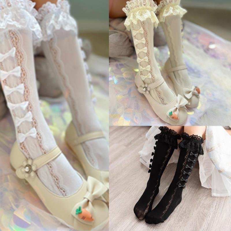 Spanish Knee High Long Bow Pattern Stockings