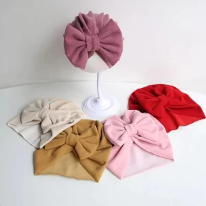 Gold Velvet Baby Bow Turban Cap