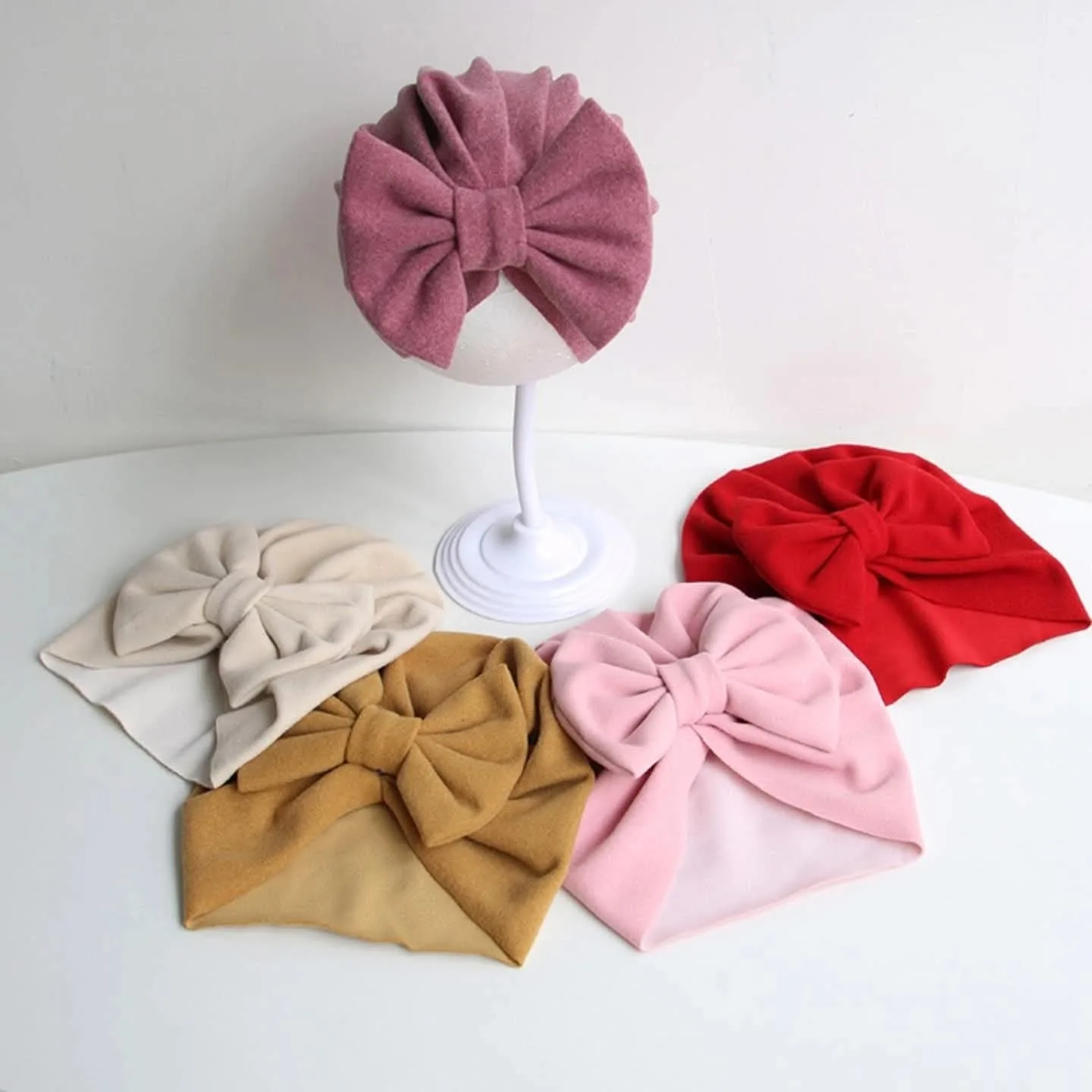 Gold Velvet Baby Bow Turban Cap