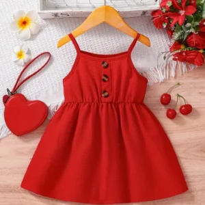 Ruby Red Button-Front Cami Dress