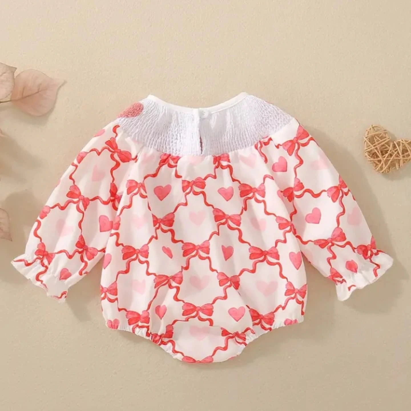 Heart Smocked Bow-Print Romper Heart Smocked Bow-Print Romper