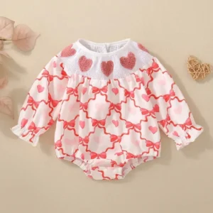 Heart Smocked Bow-Print Romper