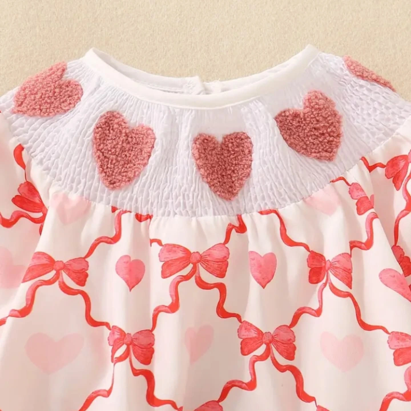 Heart Smocked Bow-Print Romper Heart Smocked Bow-Print Romper