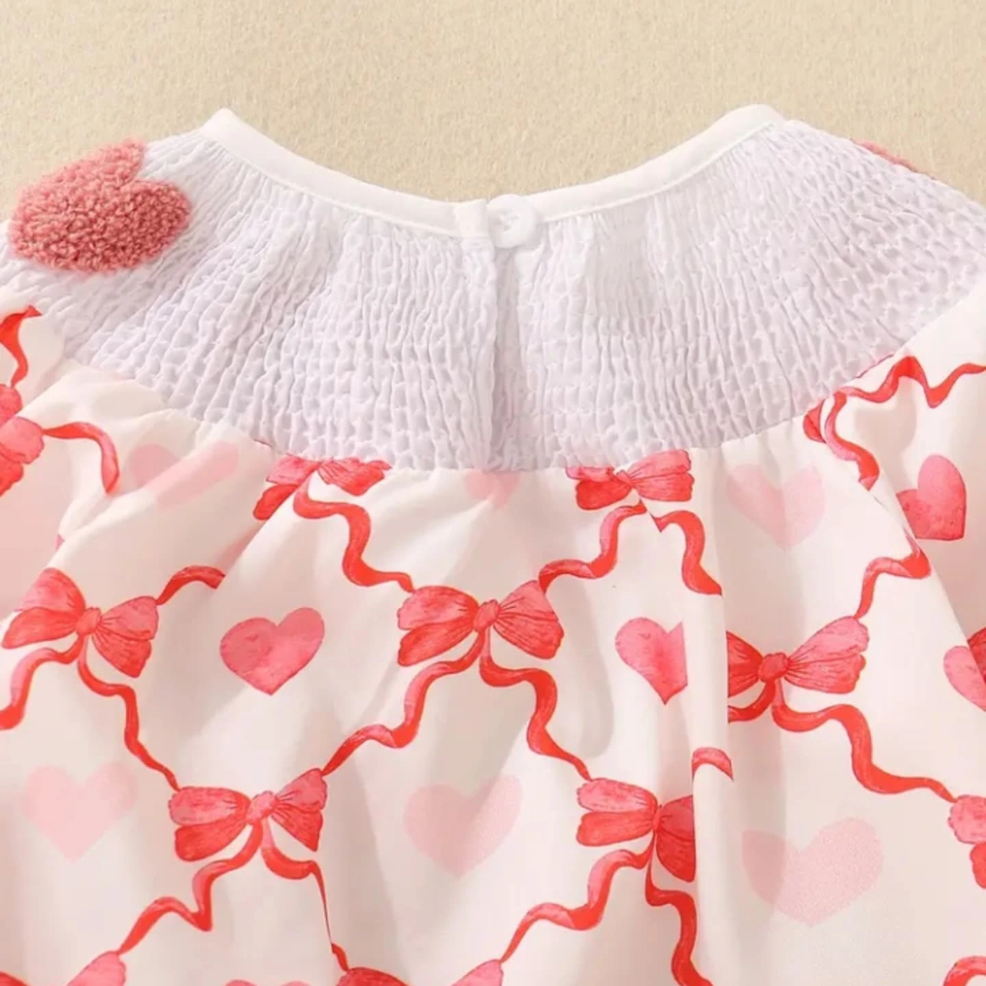Heart Smocked Bow-Print Romper Heart Smocked Bow-Print Romper