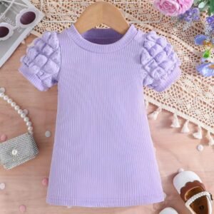 Lavender Puff-Sleeve Ribbed Shirt