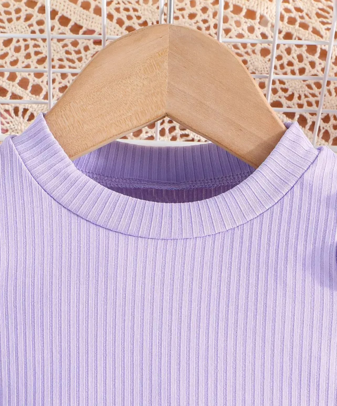Lavender Puff-Sleeve Ribbed Shirt Lavender Puff-Sleeve Ribbed Shirt