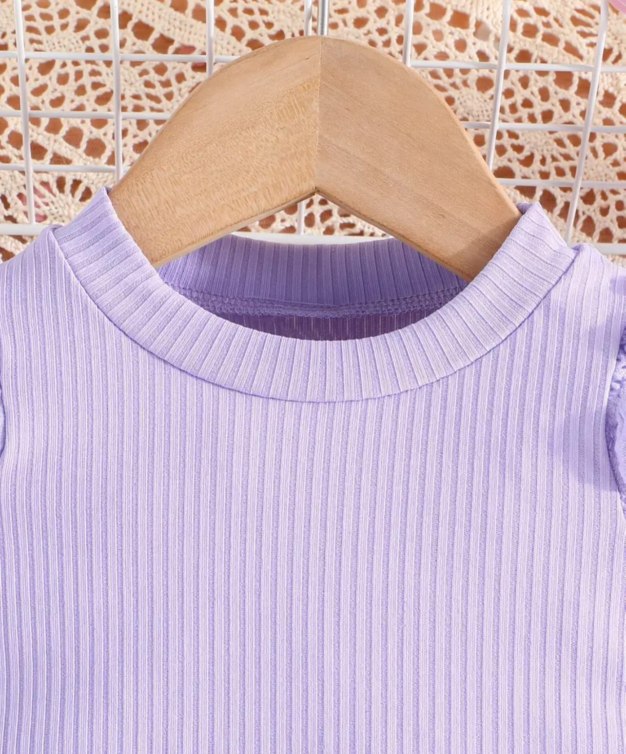 Lavender Puff-Sleeve Ribbed Shirt Lavender Puff-Sleeve Ribbed Shirt