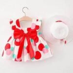 Polka Dot Cotton Big Bow Frock with Matching Hat