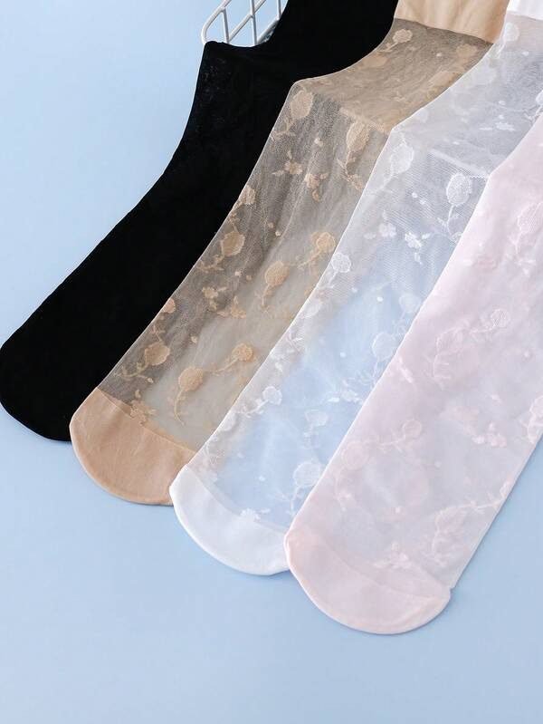Premium Floral (Rose) Sheer Tights – Lightweight & Breathable Premium Floral (Rose) Sheer Tights – Lightweight & Breathable