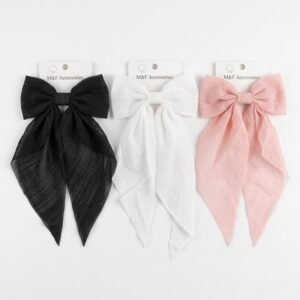 Boho Crepe Long Tail Clips – Trendy Hair Bows for Girls