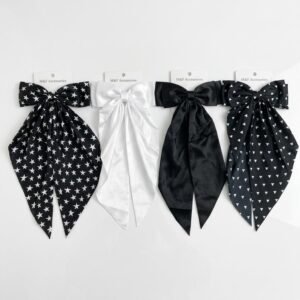 Shiny Printed Long Tail Clips – Stylish Hair Bows for Girls