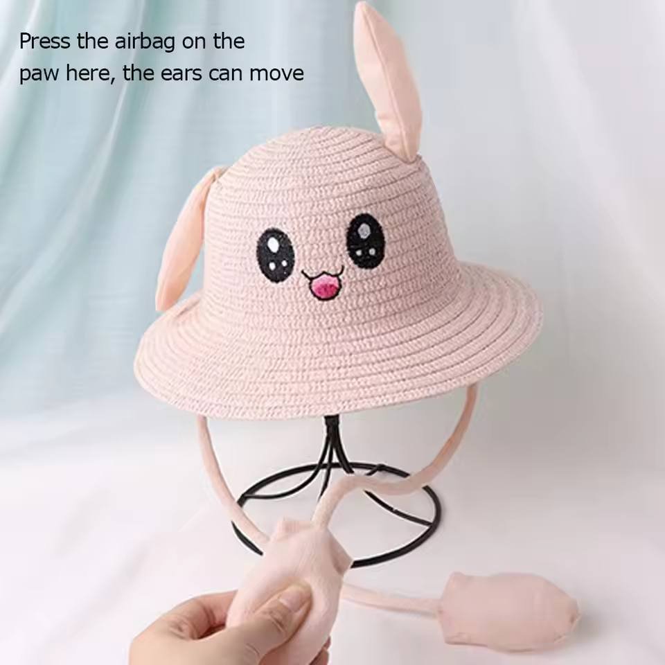 Moving Ear Breathable Bunny Straw Hat