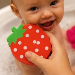 Strawberry Baby Bath Sponge – Soft & Gentle Newborn Bath Scrubber
