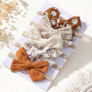 Vintage Floral & Gingham Fabric Bow Headband Set