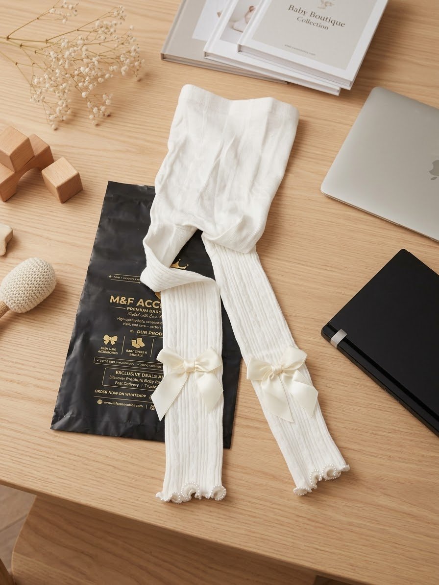 Premium Cable-Knit Tights with Satin Bow