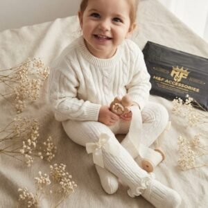 Premium Cable-Knit Tights with Satin Bow